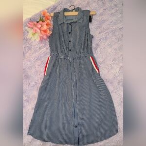 Monteau Striped Sleeveless Dress with Red Accents